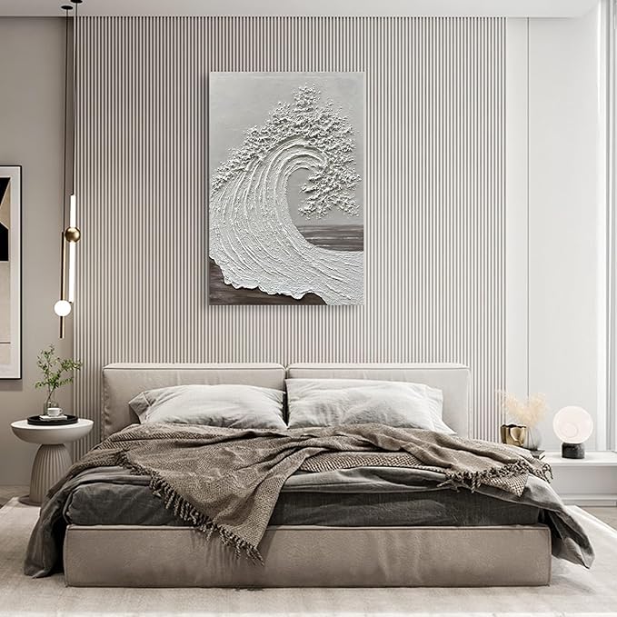 NANKAI Art 45x30 inch Hand-Painted Ocean Wave Oil Painting White Abstract Canvas Art Painter Living in Office Corridor Wall Decorative Art