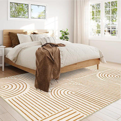 Lahome Abstract Area Rugs 9x12 Living Room, Soft Washable 9x12 Area Rug for Bedroom, Ultra-Thin Non-Slip Modern Non-Shedding Accent Carpet for Dining Room Office Darrell, Orange