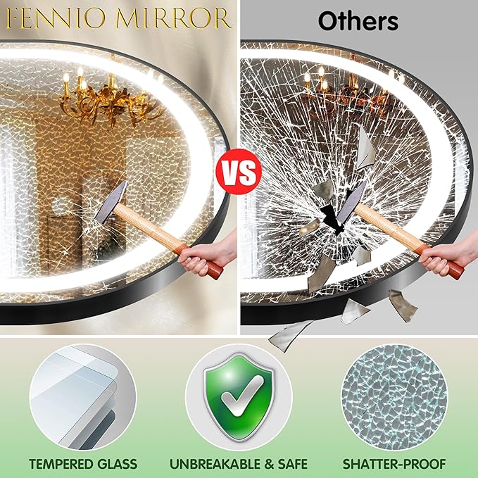 FENNIO Full Length Mirror with Lights, 70" x 32" LED Full Body Mirror, Free Standing Lighted Floor Mirror, Wall Mounted Hanging Mirror with Lights for Bedroom, Salon, Dimmable & 3 Color Lighting