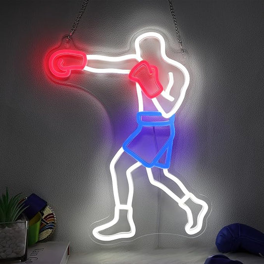OkiyiD Boxing Neon Sign for Men Gifts, Boxing Gym Decor Wall Art Fighting Combat Sports Theme Room Decor, Ideal for Boxeo Fans Man Cave and Club Lighting Atmosphere,USB-Powered Light with Hanging Kit