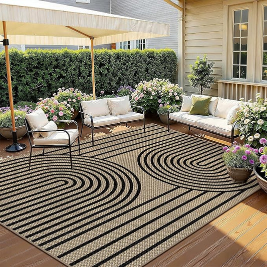 Easy Jute Rug for Living Room, 5' x 7' Area Rug, Black Farmhouse Ultra-Thin Washable Non-Slip Outdoor Rug for Bedroom, Dining Room, Backyard, Home Decor