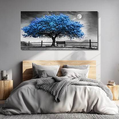 FUHAIHUA Canvas Wall Art For Living Room Wall Decor For Bedroom Office Wall Decoration Black And White Landscape Painting Blue Tree Pictures Artwork Room Aesthetic Home Decor 20x40 In