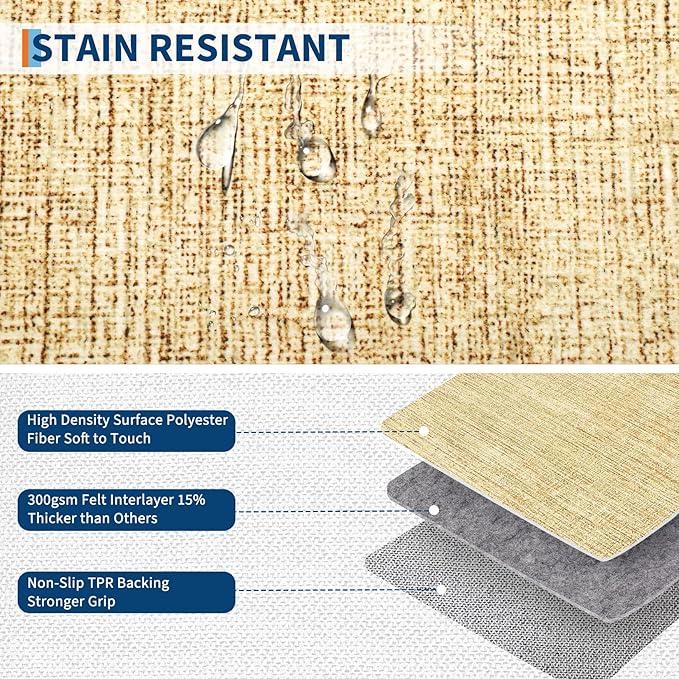 Washable Area Rug 8x10 for Living Room Bedroom Non Slip Minimalist Solid Color Area Rugs Modern Abstract Plain Dining Room Throw Carpet Low Pile Soft Classic Boho Rugs for Kitchen Nursery Oiifce, Tan