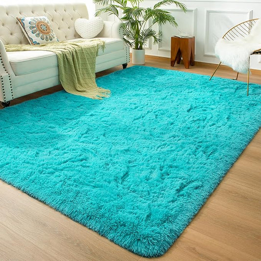 Andecor Soft Fluffy Bedroom Rugs, 5 x 8 Feet Indoor Shaggy Plush Area Rug for Boys Girls Kids Baby College Dorm Living Room Home Decor Floor Carpet, Teal Blue