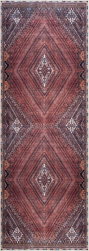 Bloom Rugs Washable Non-Slip 12 ft Runner - Red/Multicolor Traditional Bordered Runner for Entryway, Hallway, Bathroom, and Kitchen - Exact Size: 2.5' x 12'