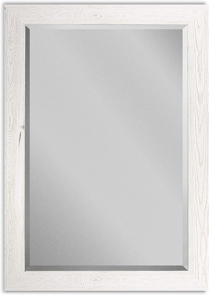 Renditions Gallery Rectangular Brite White Wood Framed Body Mirror Verticle Or Horizontal Farmhouse Wall Mounted Decorative Mirror for Bedroom Living Room Home Boho Decor - 41"x29" LT07