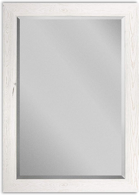 Renditions Gallery Rectangular Brite White Wood Framed Body Mirror Verticle Or Horizontal Farmhouse Wall Mounted Decorative Mirror for Bedroom Living Room Home Boho Decor - 41"x29" LT07