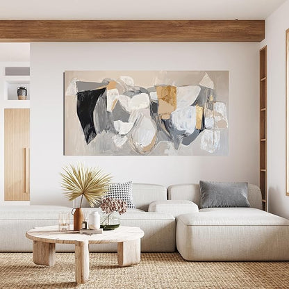 Abstract Canvas Wall Art Decor Black Large Wall Art Decor for Living Room Gray Gold Modern Abstract Graffiti Art Wall Canvas Art Poster Print Wall Pictures for Bedroom Office Decor 24" X 48"