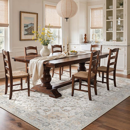 GENIMO 8x10 Area Rugs for Living Room, Machine Washable Non Slip Vintage Rugs, Low Pile Lightweight Chenille Print Rug for Bedroom, Dining Room, Home Office