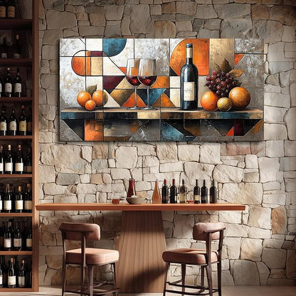 hyidecorart Canvas Wall Art For Kitchen Wall Decor For Living Room Dining Room Decorations Wine Glass Fruit Painting Still Life Geometry Abstract Picture Artwork Pub Posters Home Decor 20"x40"
