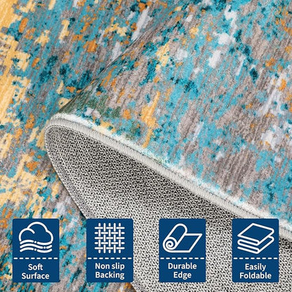 ROYHOME Modern Abstract 6x6 Round Area Rug Non Slip Non Shedding Rug Low Pile Stain Resistant for Bedroom Living Room Office Dining Room,Multi Color