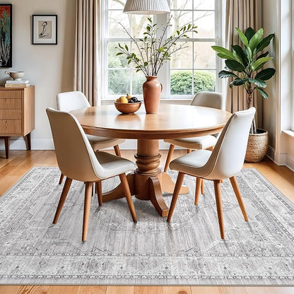 Washable Area Rugs 5x6 Entryway: Soft Ultra Thin Low Pile Mat Machine Washable Indoor Doormat Lightweight Entry Rug Anti Slip Backing Rugs for Living Room Bedroom Kitchen 5'x6' Light Grey
