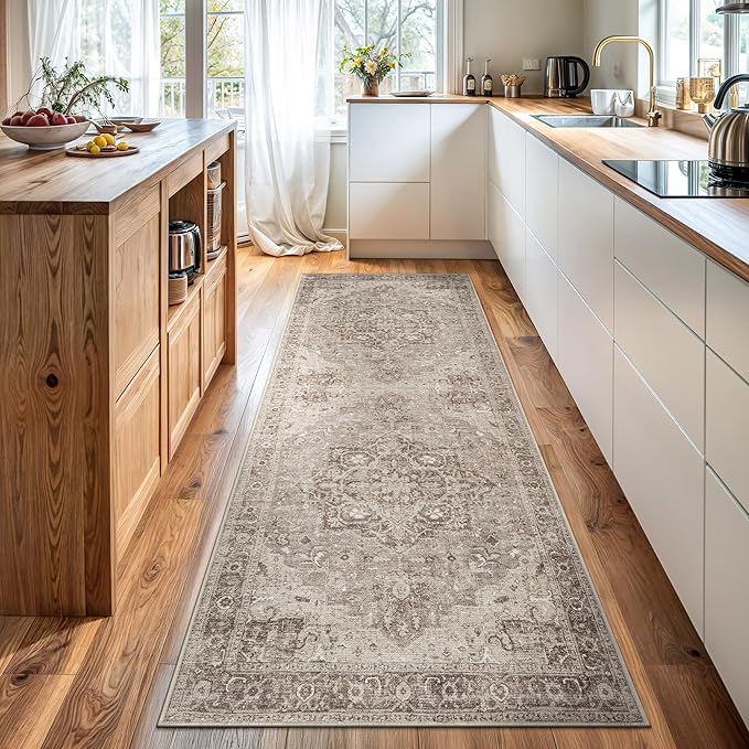 Bloom Rugs Washable Non-Slip 10 ft Runner - Beige/Gray Traditional Runner for Entryway, Hallway, Bathroom, and Kitchen - Exact Size: 2.5' x 10'