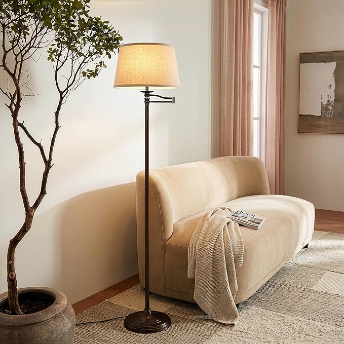 Brightech Caden LED Floor lamp, Great Living Room Décor, Tall Lamp With Swing Arm, Classic Lamp for Living Rooms & Offices, Industrial Standing Lamp for Bedroom Reading - Bronze
