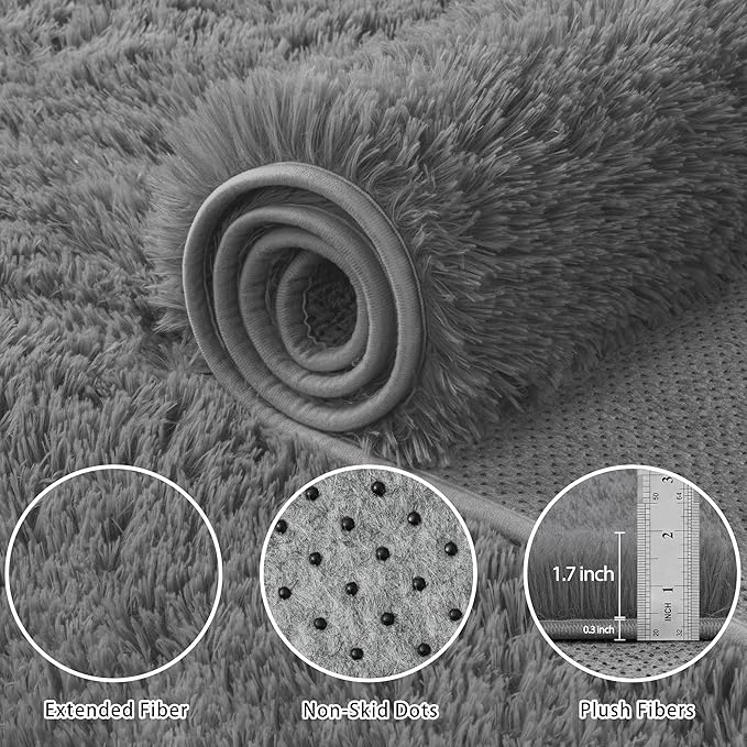5x7 Area Rug for Living Room:Ultra Soft Fluffy Shag Dark Grey Rugs,Large Fuzzy Plush Indoor Non Slip Carpet Washable Rug for Bedroom Kids Nursery Office Dorm Modern Decor(Dark Grey 5'x7')