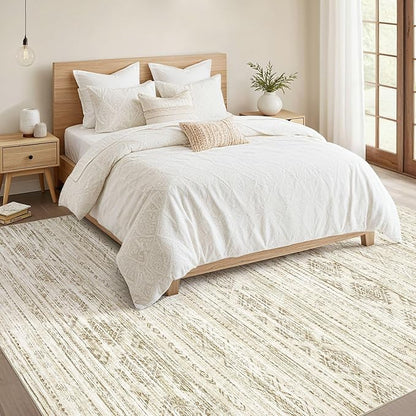 Nakagishi 8x10 Area Rugs Living Room: Washable Boho Large Neutral Modern Soft Farmhouse Beige Rug Stain Resistant Indoor Floor Non-Slip Carpet for Women Home Enthusiasts Aged 25-45 - Bedroom Room