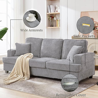 Korser Three Seater Couch for Living Room, Sofa Couches with Deep Seat & Armrest, Comfy Modern Sofas in Chenile for Living Room Bedroom Office Apartment, Pewter