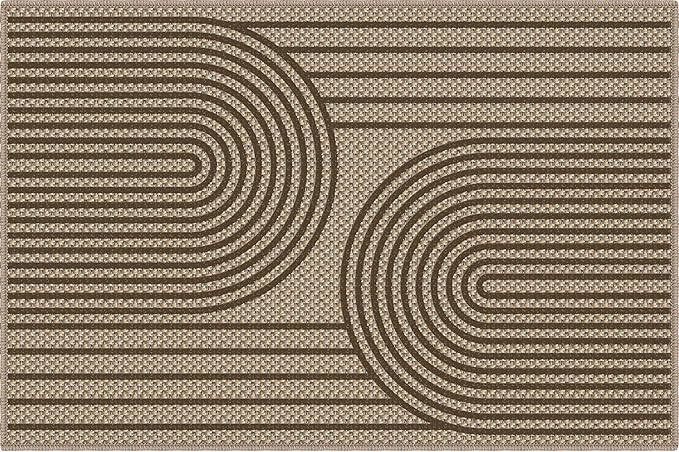 Easy Jute Front Door Mat, 2' x 3' Entryway Porch Rug, Brown Farmhouse Ultra-Thin Washable Non-Slip Mat for Indoor Foyer & Outdoor Patio Decor