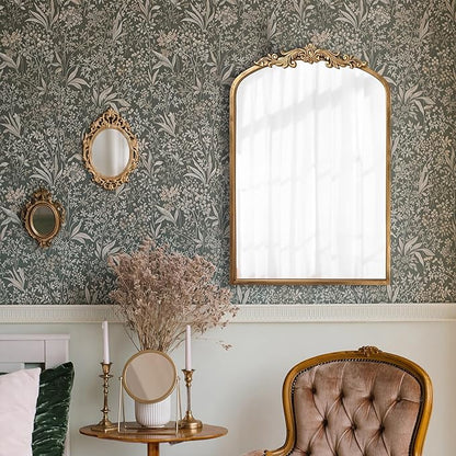 PERFNIQUE Vintage Mirror, 35" X 24" Arched Antique Baroque Wall Mirror, Gold Traditional Wall Decor, Ornate Decor Anthro Look Alike Furniture for Bathroom Living Room Fireplace Entryway Hallway