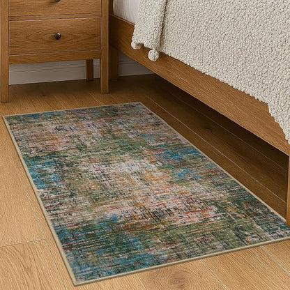 KILOCOCO Abstract Small Area Rug 2x3 Entryway Rug Washable Kitchen Rugs Door Mat Indoor Entrance Soft Pinted Non Slip Throw Rugs for Front Door Foyer Farmhouse Floor Mats, Green/Orange/Blue