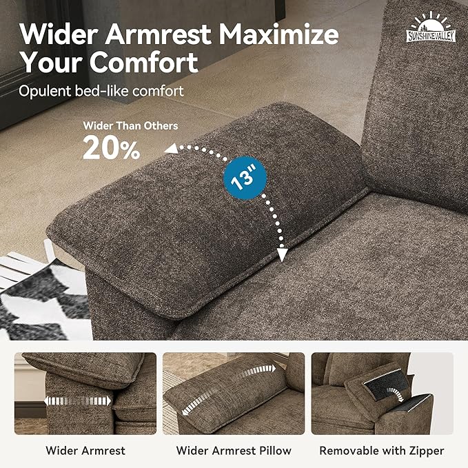 SUNSHINE VALLEY U Shaped Modular Cloud Couch, 123.6'' Comfy Chenille Sectional Sofa with Wider Armrest and Ottoman, Upholstered 5-Seat Modern Deep Seat for Bedroom Living Room, Taupe Gray