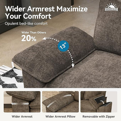 SUNSHINE VALLEY U Shaped Modular Cloud Couch, 123.6'' Comfy Chenille Sectional Sofa with Wider Armrest and Ottoman, Upholstered 5-Seat Modern Deep Seat for Bedroom Living Room, Taupe Gray