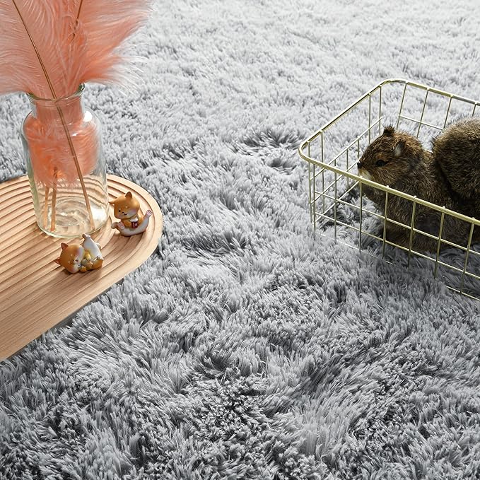 Andecor Soft Fluffy Bedroom Rugs, 8 x 10 Feet Indoor Shaggy Plush Area Rug for Boys Girls Kids Baby College Dorm Living Room Home Decor Floor Carpet, Grey