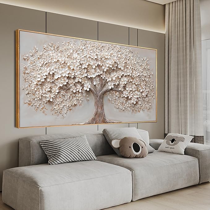 Canvas Wall Art Decor Prints Oversized Wall Art Pictures for Living Room Tree of Life Wall Art Decor Canvas Art Wall Decor Modern Large White Wall Art Prints Framed Artwork for Walls Bedroom Office Decor 29" X 58"