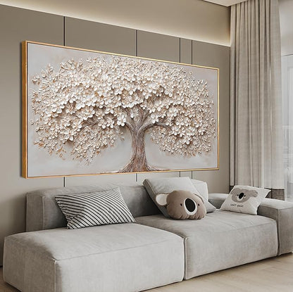 Canvas Wall Art Decor Prints Oversized Wall Art Pictures for Living Room Tree of Life Wall Art Decor Canvas Art Wall Decor Modern Large White Wall Art Prints Framed Artwork for Walls Bedroom Office Decor 29" X 58"