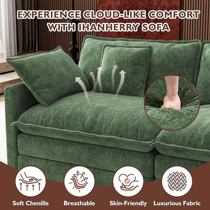 Ihanherry 114" V-Shaped Modern Sofa Modular Sectional Cloud Couch with 2 Ottoman, 7-Seat Chenille Deep Seat Sofa with Corner Section for Living Room, Bedroom and Apartment, Green