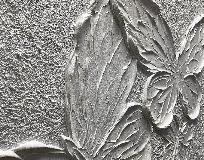 Boiee Art,24x36Inch Hand-Painted Textured Butterfly Vertical Wall Art Abstract Pure White Oil Paintings Modern Contemporary Wall Art Framed Ready to Hang for Home Decorations