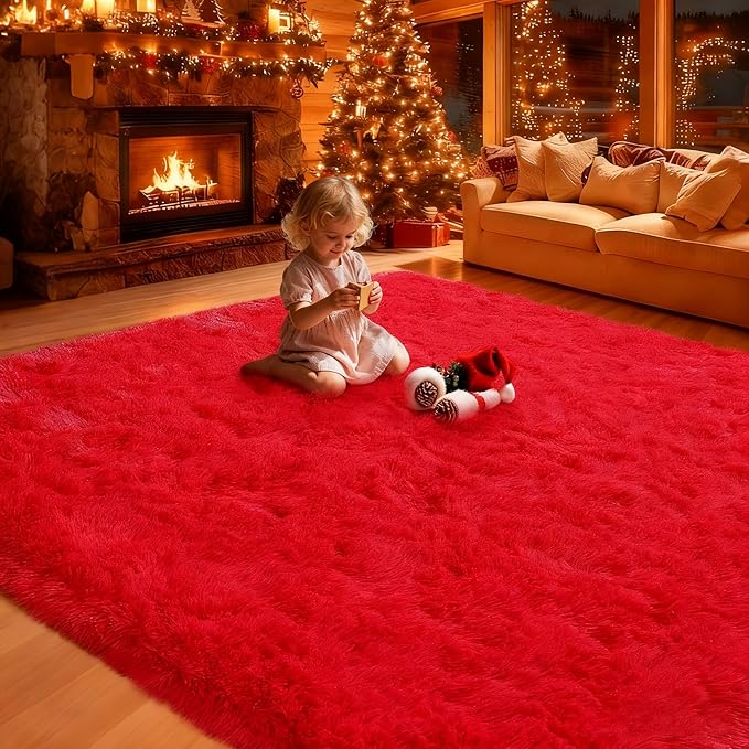 6x9 Rugs for Living Room, Rugs for Bedroom, Plush Fluffy Carpet, Non-Slip Upgrade Red Rug, Suitable for Kids Dorm Home Decor Aesthetics.