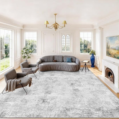 Large Rugs for Living Room 12x18: Soft Washable Rug for Bedroom Thin Stain Resistant Carpet for Dining Room Non-Slip Indoor Floor Mat for Villa Great Rooms/Executive Conference Rooms/Clubs 12x18 Grey