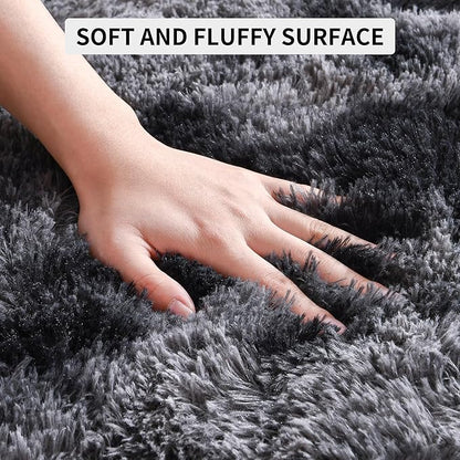 Tepook Soft Fluffy Rugs for Living Room, 5x7 Shaggy Area Rug for Bedroom, Modern Shag Rug Fuzzy Carpets for Kids, Plush Indoor Nursery Home Decor Rug with Non-Slip Bottom, Tie-dye Dark Grey