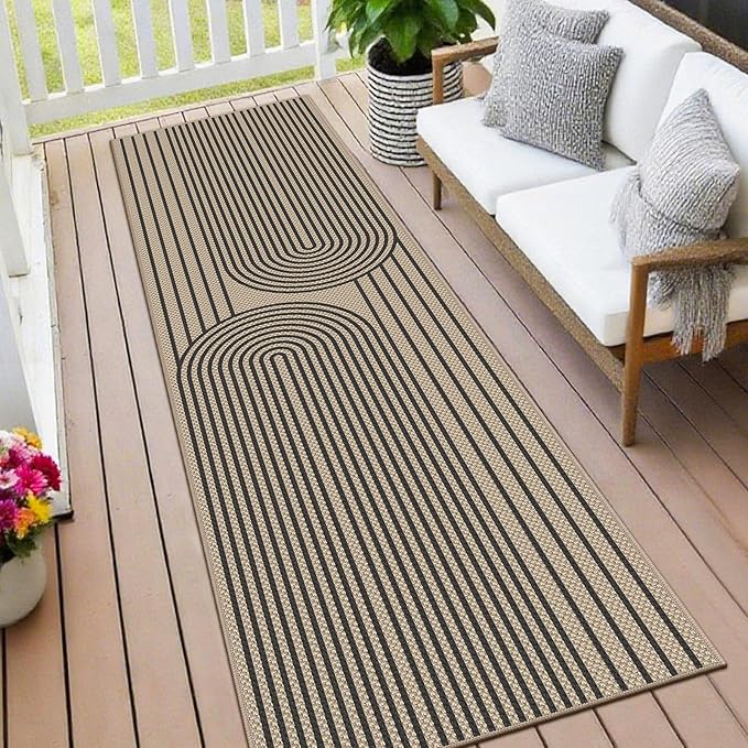Easy Jute Hallway Runner Rug, 2' x 8' Kitchen Runner, Black Farmhouse Ultra-Thin Washable Non-Slip Carpet Runner for Laundry, Bedroom, Backyard, Outdoor, Home Decor