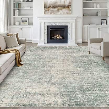 7x9 Area Rug Living Room: Washable Large Neutral Green Rugs Abstract Soft Modern Stain Resistant Indoor Floor Non-Slip Carpet for Bedroom Nursery Kids Office Playroom Dining Room Under Table Home