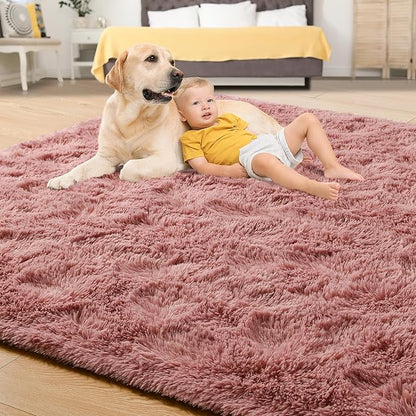 Tepook Area Rugs 9x12 for Living Room, Super Soft Fluffy Rugs for Bedroom, Modern Shaggy Rug Fuzzy Carpets for Kids, Plush Indoor Nursery Home Decor Rug with Non-Slip Bottom, Blush