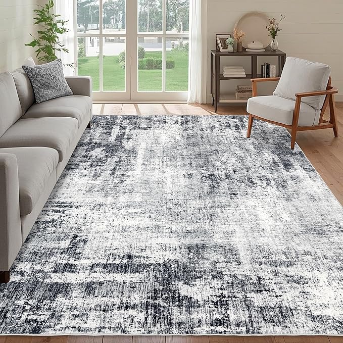 Washable 5x7 Area Rug: Modern Large Rugs for Living Room Dining Room Bedroom Office Indoor - Non-Slip Carpet Home Decor - 5x7 Black Grey