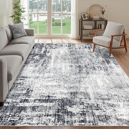 Washable 5x7 Area Rug: Modern Large Rugs for Living Room Dining Room Bedroom Office Indoor - Non-Slip Carpet Home Decor - 5x7 Black Grey