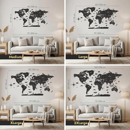 Colorfull Worlds, Multilayer 3D Wooden World Map, Travel Map States and Capitals, Wall Decor For New House, Gift For Travelers, Office Decor, Educational Activity for Children (M, Tuana)
