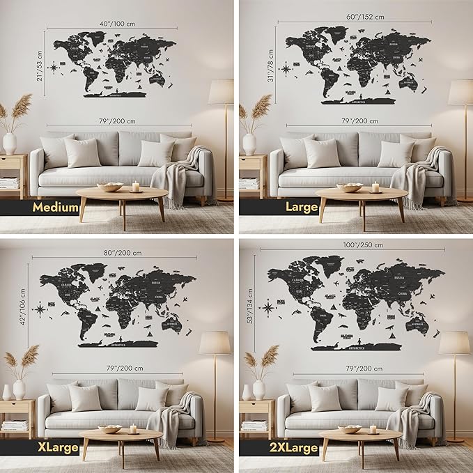 Colorfull Worlds, Multilayer 3D Wooden World Map, Travel Map States and Capitals, Wall Decor For New House, Gift For Travelers, Office Decor, Birthday Present, Living Room Decoration (L, Tuana)