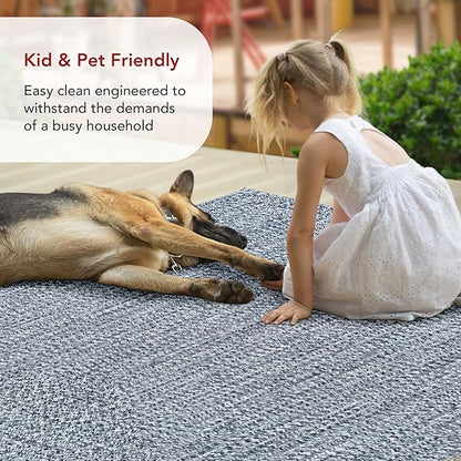 nuLOOM 3' x 5' Solid Hand Braided Indoor/Outdoor Area Rug, Pet-Friendly, High Traffic, Weather Resistant, for Patio, Balcony, Bedroom, Living, Dining Room, Wynn Navy