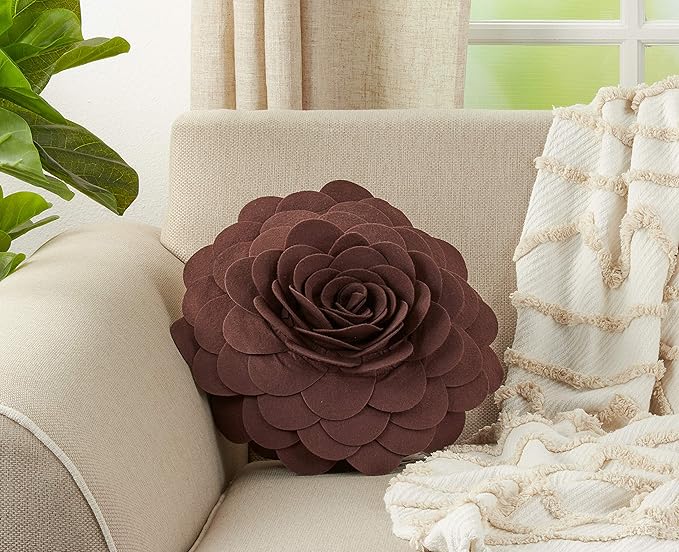 SARO LIFESTYLE Flower Design Poly Filled Throw Pillow, Chocolate, 13"