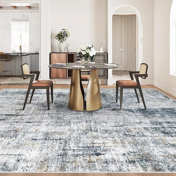 9x12 Area Rug for Living Room: Washable Abstract Soft Rugs Non Slip Modern Stain Resistant Low Pile Carpet for Dining Room Bedroom Nursery Office (Multi Blue, 9'x12')