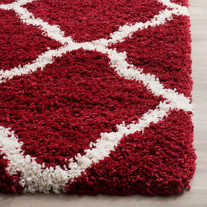 SAFAVIEH Hudson Shag Collection 3' Round Red / Ivory SGH283R Moroccan Trellis Non-Shedding Living Room Bedroom Dining Room Entryway Plush 2-inch Thick Area Rug