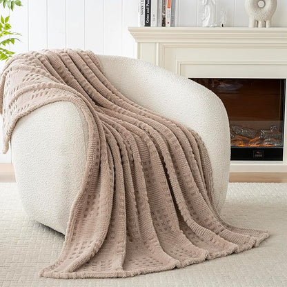 50x70 Inch Waffle Brown Throw Blanket -Fluffy Fleece, Neutral Tan Color, Cute & Aesthetic, Perfect for Sofa, Couch, Chair, Bed, Living Room & Bedroom, All-Season Use, Plush & Cozy Decorative Blanket