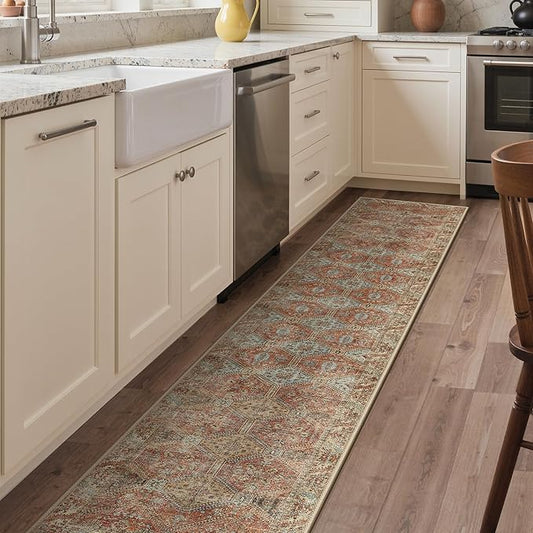 GENIMO Runner Rug 2x10 Non Slip Machine Washable Hallway Runner Rug, Low Pile Lightweight Rugs for Entryway, Hallway, Kitchen and Corridor, Vintage Brick Red