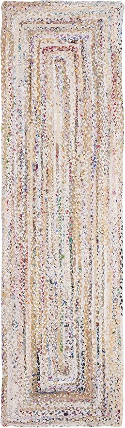 SAFAVIEH Braided Collection Runner Rug - 2'3" x 19', Ivory & Multi, Handmade Woven Cotton, Boho Reversible Style, Ideal for Living Room, Bedroom, Hallway (BRD210B)