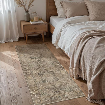 GENIMO Runner Rug 2x5 Non Slip Machine Washable Hallway Vintage Runner Rug, Lightweight Low Pile Rugs for Entryway, Hallway, Kitchen and Corridor, Chestnut Tan