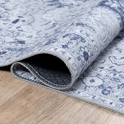 Bloom Rugs Washable Non-Slip 7 ft Runner - Gray/Blue Traditional Medallion Runner for Entryway, Hallway, Bathroom, and Kitchen - Exact Size: 2.5' x 7'